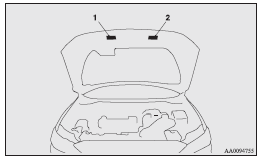 Mitsubishi Lancer: Vehicle information code plate. 1- Except for vehicles with turbocharger